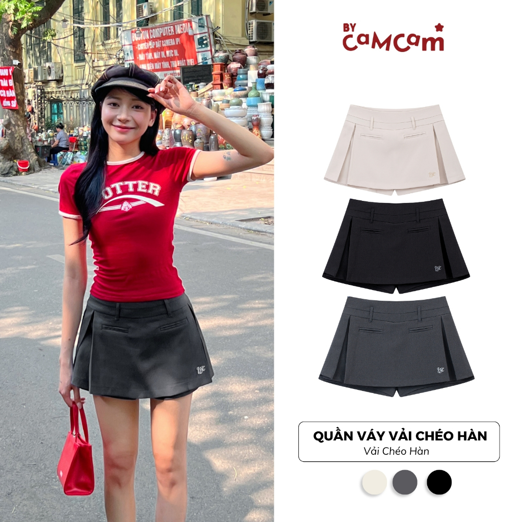 Quần Váy Bycamcam Cách Điệu Hàn Quốc Vải Chéo Hàn Đính Logo Nữ Tính CQA012 | BigBuy360 - bigbuy360.vn