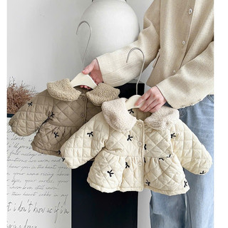  Shubimkids  -AK36- Áo Khoác Phao Nơ Dáng Váy Dễ Thương  Giữ Ấm Cho Bé Gái 7 - 18kg 