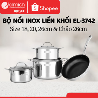 Bộ Nồi INOX 304 Cao Cấp Elmich Tri-max EL-3742 Đáy Liền 2 Lớp, Size 16-26cm, Elmich Chính Hãng