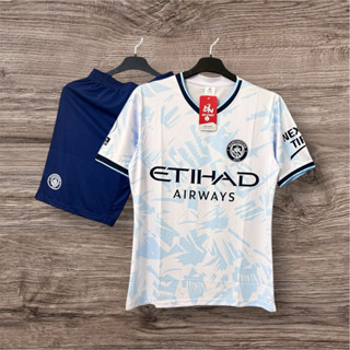 Bộ Quần Áo Bóng Đá Nam Nữ MAN. CITY TRẮNG VÂN XANH - Đồ Đá Banh Trẻ Em Và Người Lớn Chất Vải Mát Mẻ