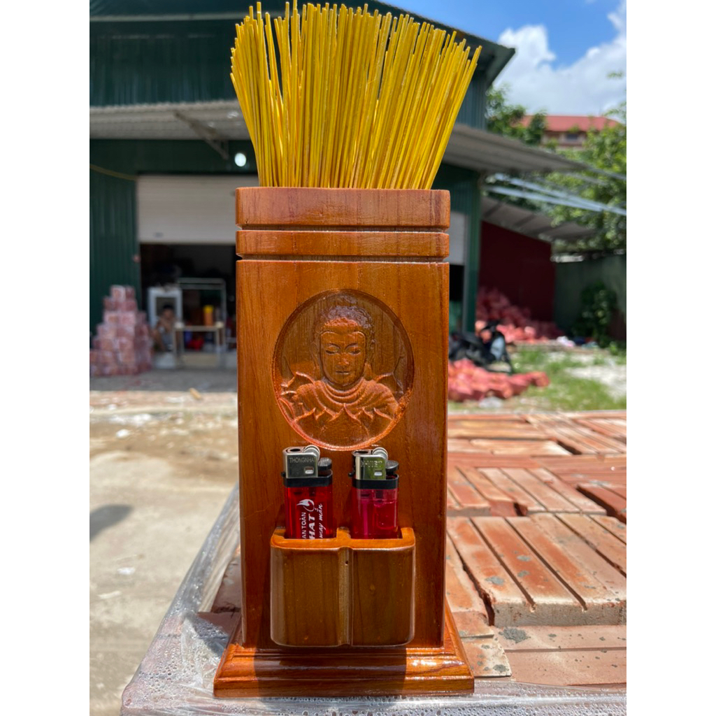 Hộp Đựng Nhang Bằng Gỗ Tự Nhiên (mặt phật) :Phong Thủy , Hút Tài Lộc, Sang Trọng cao 27x 11cm
