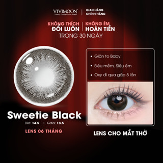 Kính áp tròng VIVIMOON EYECONIC lens cận cho mắt thở màu đen baby Sweetie Black, giãn tròng to 14.5mm, lens 06 tháng