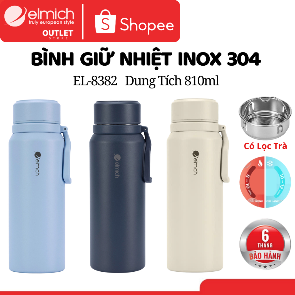 Bình Giữ Nhiệt Elmich EL-8382 810ml /EL-8383 510ml | Bình Nước Giữ Nhiệt INOX 304, Elmich Chính Hãng