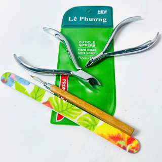 Bộ 4 Món gồm 1 cây kềm cắt da bán nguyệt trắng 1 kềm cắt móng tặng 1 dũa bông và 1 cán gỗ cạy khóe