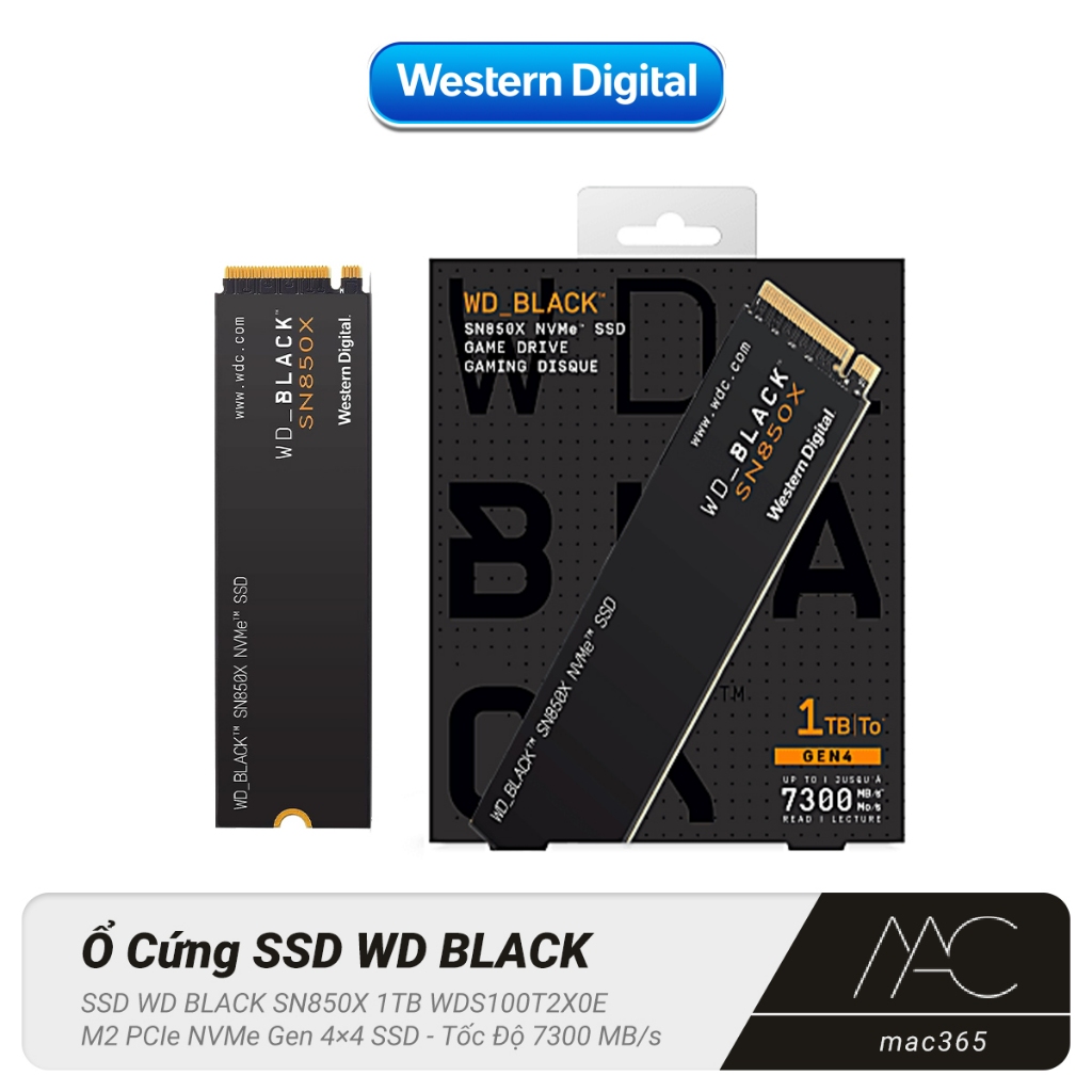 Ổ Cứng SSD WD_BLACK SN850X NVMe PCIe Gen4 1TB – Tốc Độ Đọc 7300MB/s, Gaming, PC, PS5 Chính Hãng