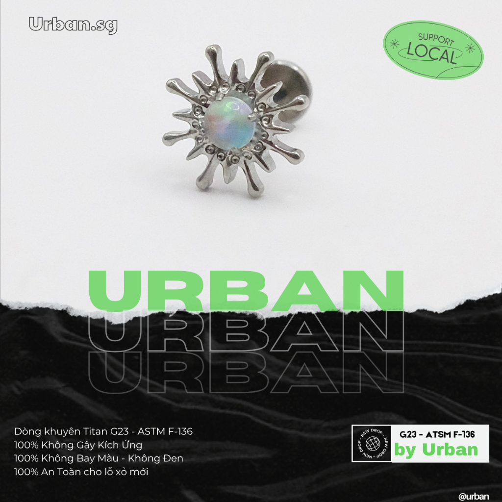 [1 Mặt Khuyên] Khuyên tai, chất liệu titan G23 F136 MTCLCQT Không Bay Màu Không Ngứa urban  [XỎ]