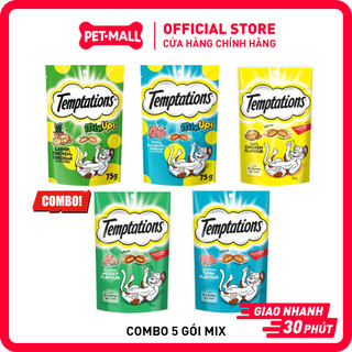 Combo 5 gói bánh thưởng cho mèo Temptations 75g thơm ngon chính hãng Petmall