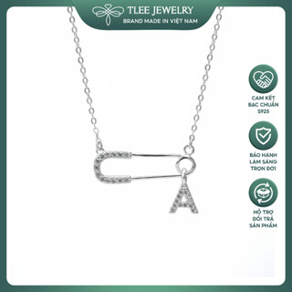 Dây chuyền bạc TLEE Safety Pin mặt khóa ghim băng treo chữ cái đính đá TLEE JEWELRY D0425
