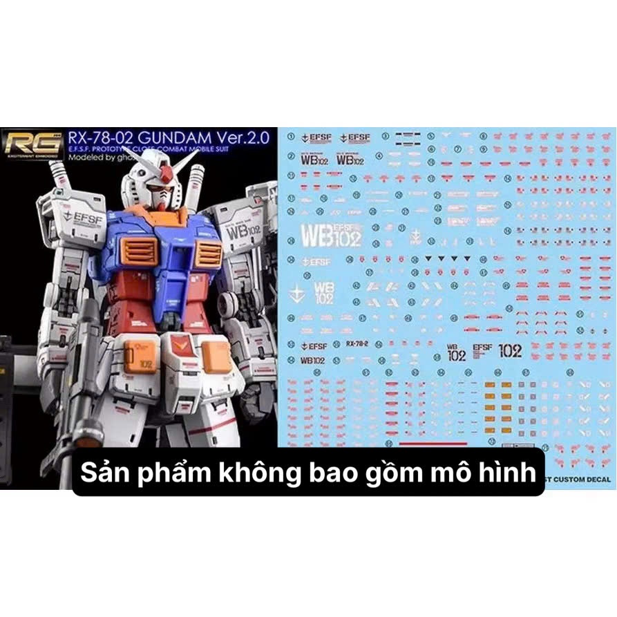 [Ghost/G-rework] Decal/Đề can nước mô hình RG RX-78-02 Gundam Ver 2.0