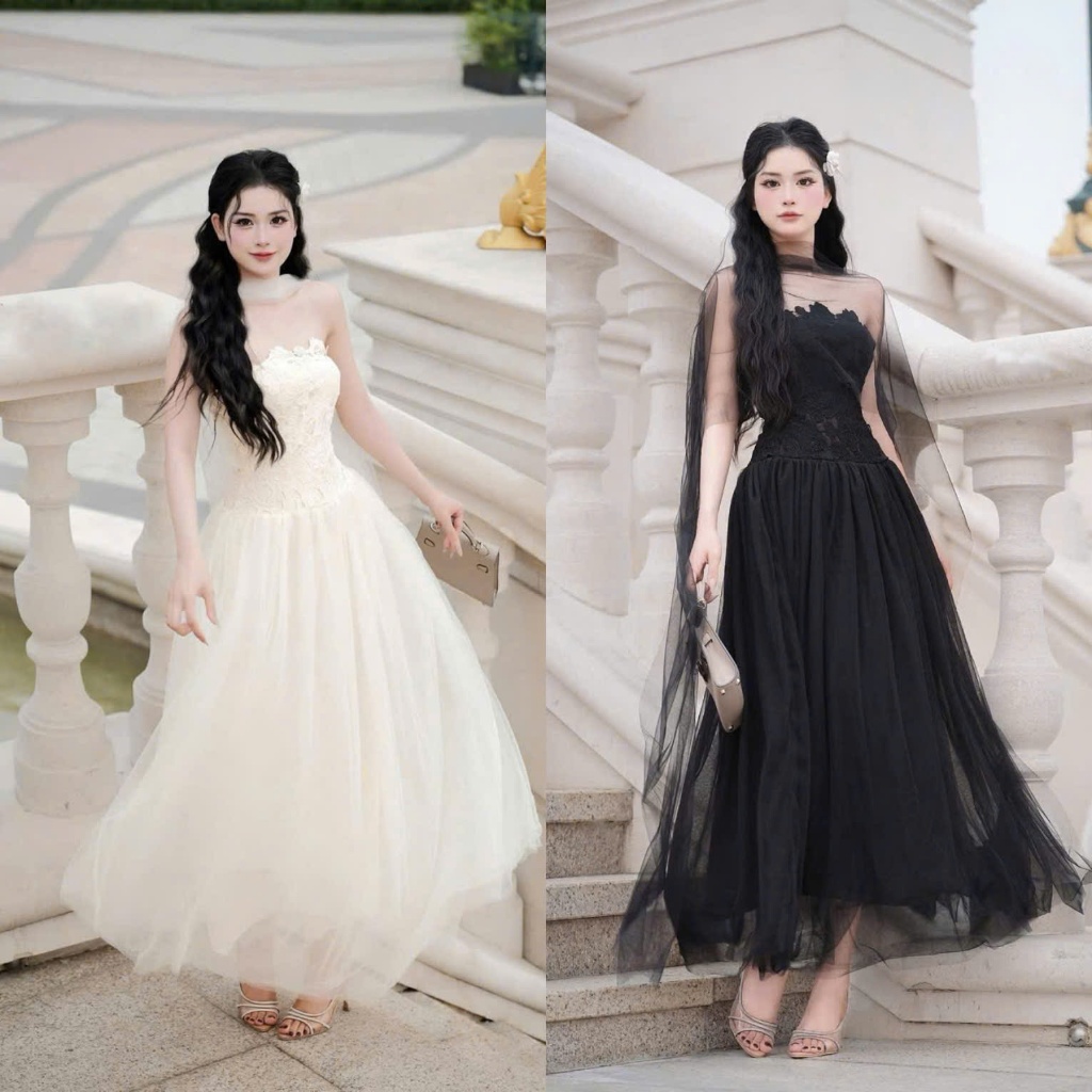 QC Váy Đầm Nữ Thần Dự Tiệc - Đầm Cúp Ngực Ren Lưới Dáng Dài Siêu Lộng Lẫy