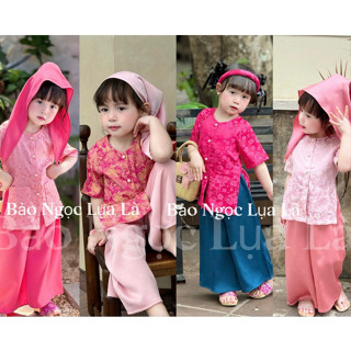 🆘KÈM KHĂN🆘Bộ Bà Ba Gấm Cho Bé Gái Bao Gồm Áo Và Quần Và Khăn (Ảnh Thật Shop Chụp)
