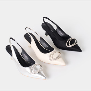  Giày cao gót nữ 8 phân cao cấp quai ngang phối đá SEEME Kalin 