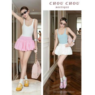    Sẵn - Hỏa Tốc   Set Áo Bodysuit 2 Dây Chân Váy Bồng Ngắn Có Lót Chuẩn CHOUCHOU Đồ Liền Thân Đồ Bay 