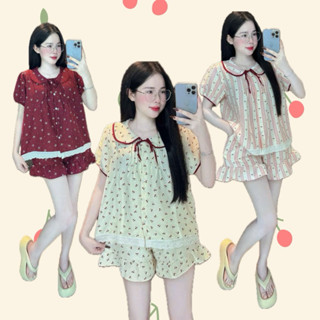 [BIGSIZE 3 SIZE] Đồ Ngủ Tiểu Thư Cổ Sen Tay Ngắn Quần Đùi Chất Liệu Đũi Hàn Mát Mịn Jerry Home