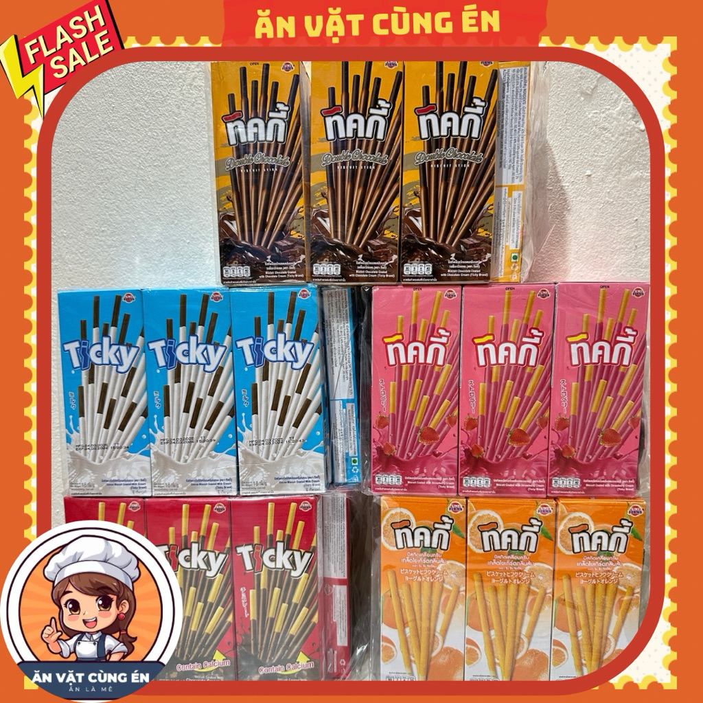 Bịch bánh quy sữa Ticky, bánh que socola Ticky (lốc 12 hộp)