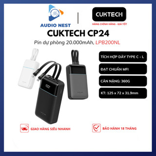 Sạc  Dự Phòng Cuktech CP24 Power Bank 20.000mAh (2 cáp Built-in Type-C & Lightning MFI) – LPB200NL - Bảo Hành 18 Tháng.