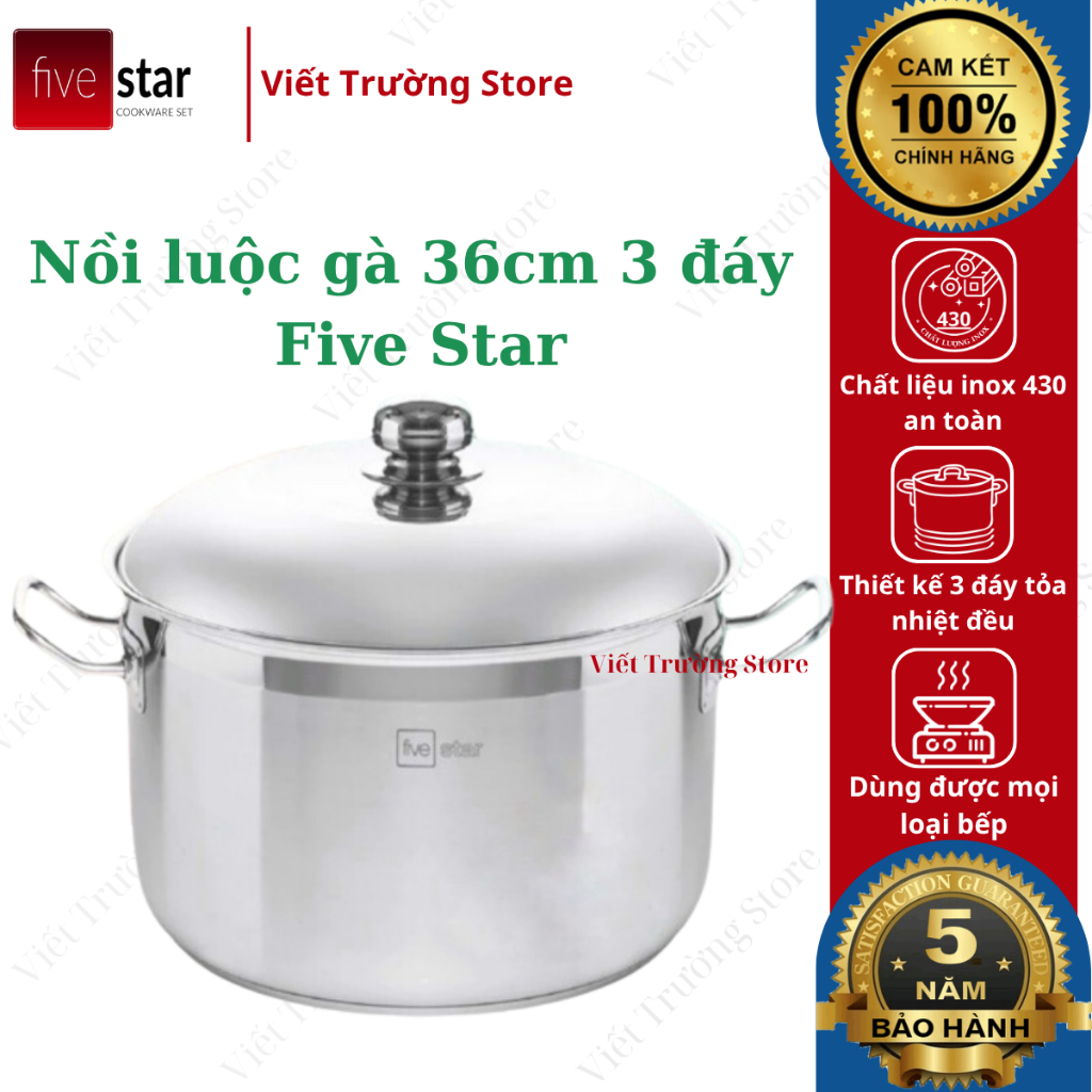 Nồi luộc gà 3 đáy inox size 36cm Fivestar