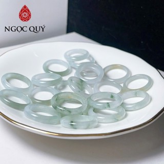  Nhẫn cẩm thạch A Myanmar - Nhẫn phỉ thúy bạch ngọc nếp băng bản 3-4mm type A - Ngọc Quý 