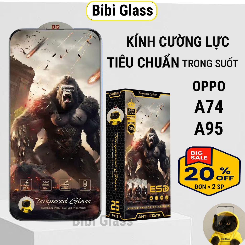 Kính cường lực Oppo A74 4G / A74 5G chiến binh full màn trong suốt bảo vệ màn hình điện thoại bibi