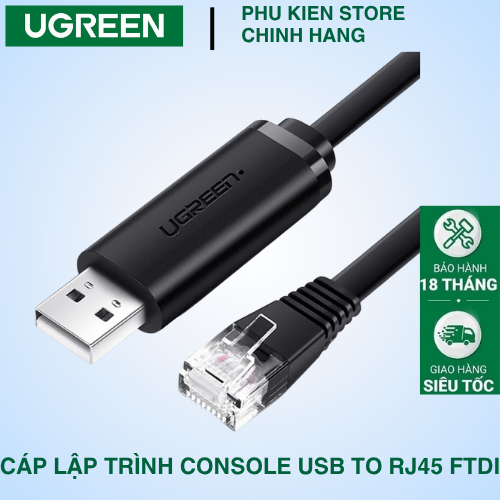 Cáp Lập Trình Console USB To RJ45 FTDI Cao Cấp Ugreen CM204 Chính Hãng