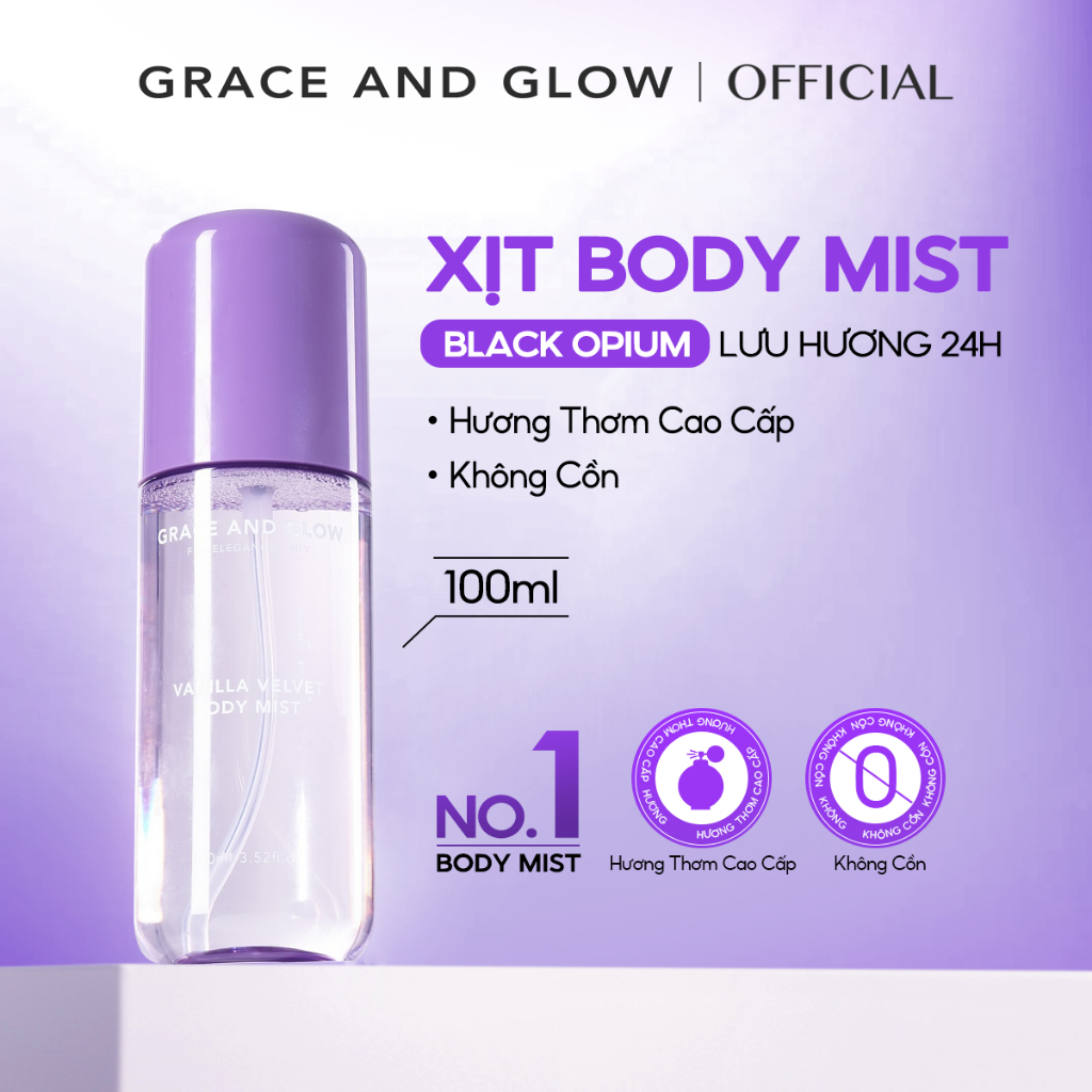 Xịt thơm Body Mist Grace and Glow hương Black Opium Body Mist 100ml lưu hương thơm mát