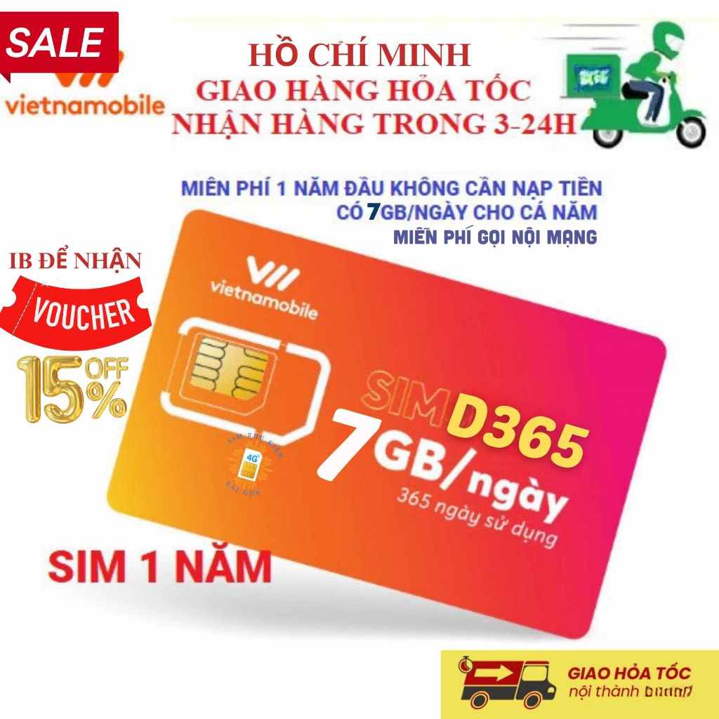 Sim vietnamobile data 4g vào mạng 1 năm miễn phí 12 tháng 7GB/ngày 210gb/tháng giá rẻ
