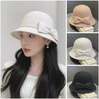  Mũ Cối Dạ Ép Fom Cứng Phối Nơ To Hàng Có Sẵn 