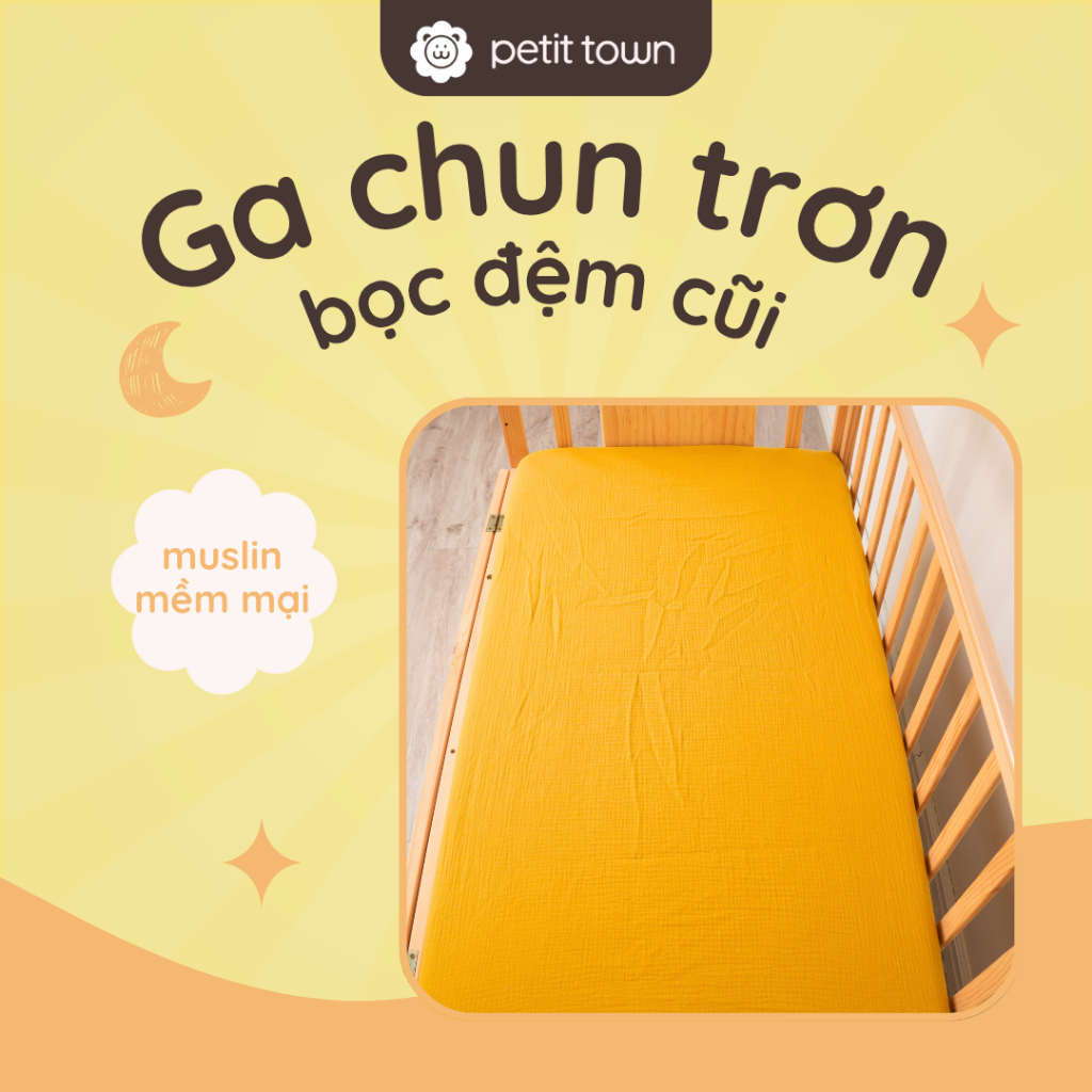 Ga cũi cho bé vải xô muslin Petit Town màu trơn