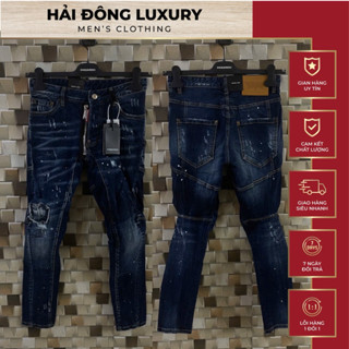 Quần Jean Xanh DSQ Vá Gối Khoá Lệch,Ống Biker Bo Vẩy Sơn Siêu Đẹp Chuẩn Hàng Loại 1