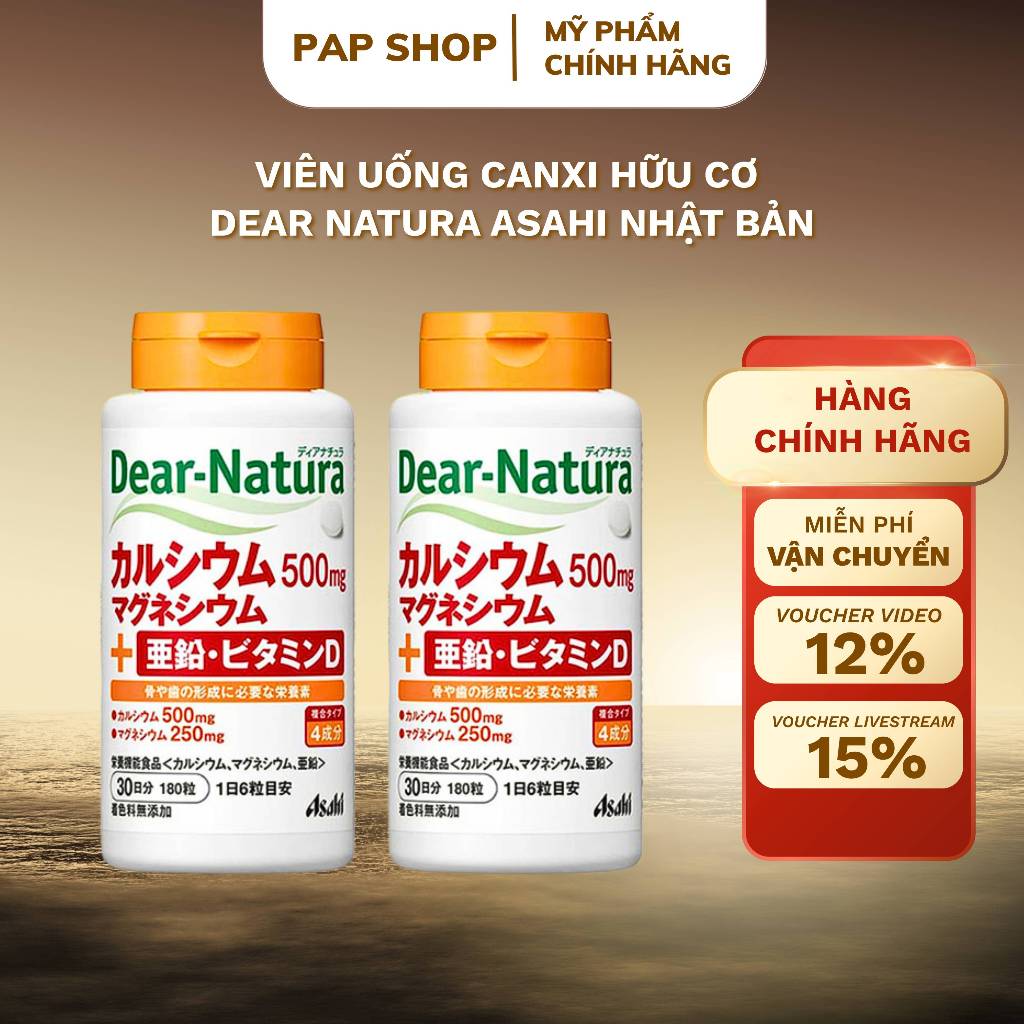 (180 viên) Viên Uống Canxi Hữu Cơ Dear Natura Asahi Nhật Bản
