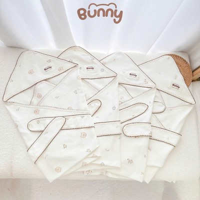 Ủ choàng cho bé sơ sinh Bunny KidAndMom vải Waffle mềm mại, thoáng khí, kháng khuẩn tự nhiên