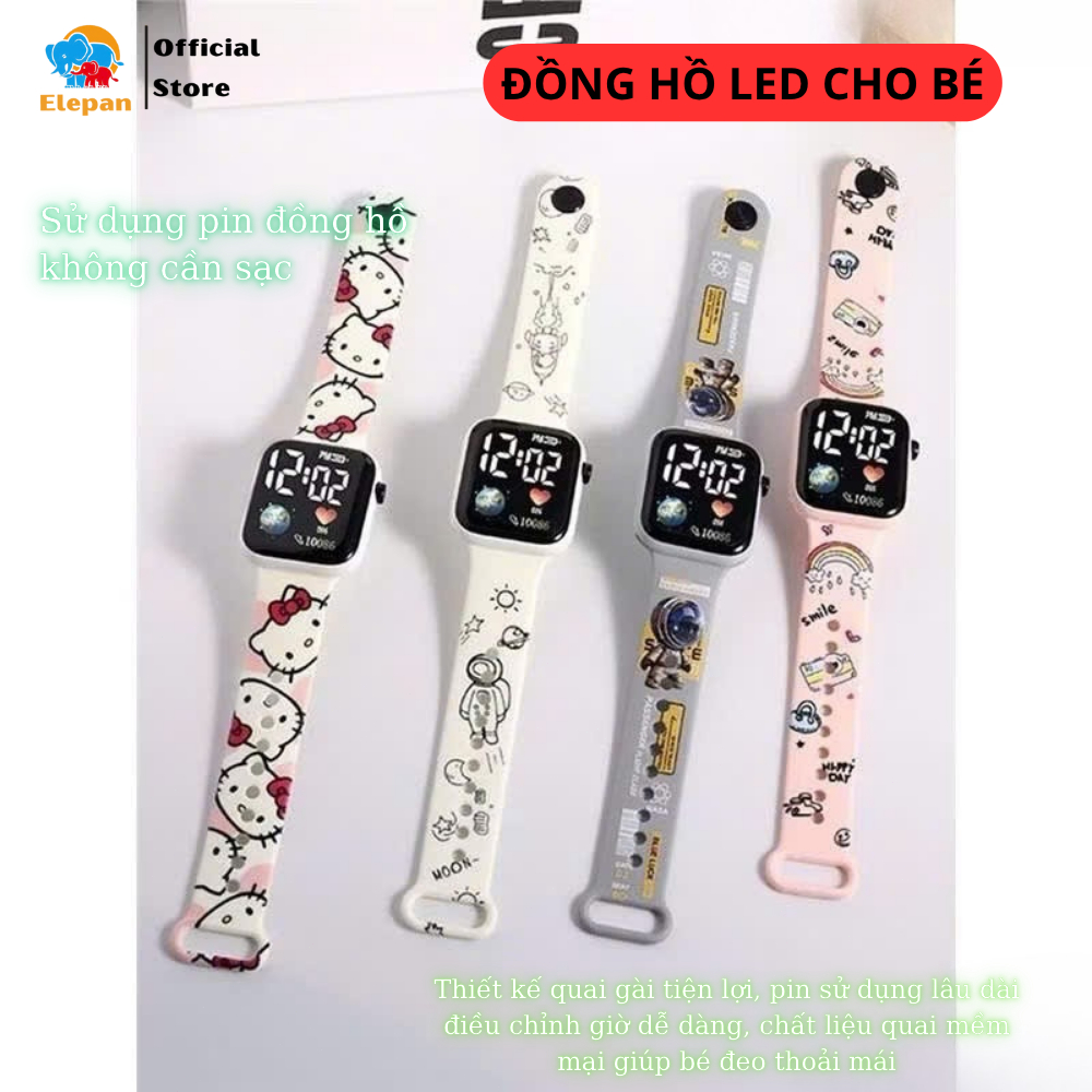 Đồng hồ điện tử led đeo tay ELEPAN cho bé trai bé gái hình hoạt hình dễ thương, phi hành gia, đôremon