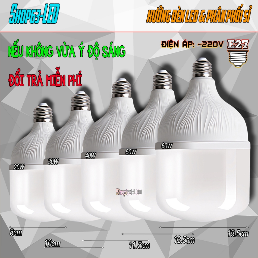 Bóng đèn trụ LED tròn giá rẻ, ánh sáng trắng siêu sáng (có tản nhiệt nhôm tăng tuổi thọ đèn)