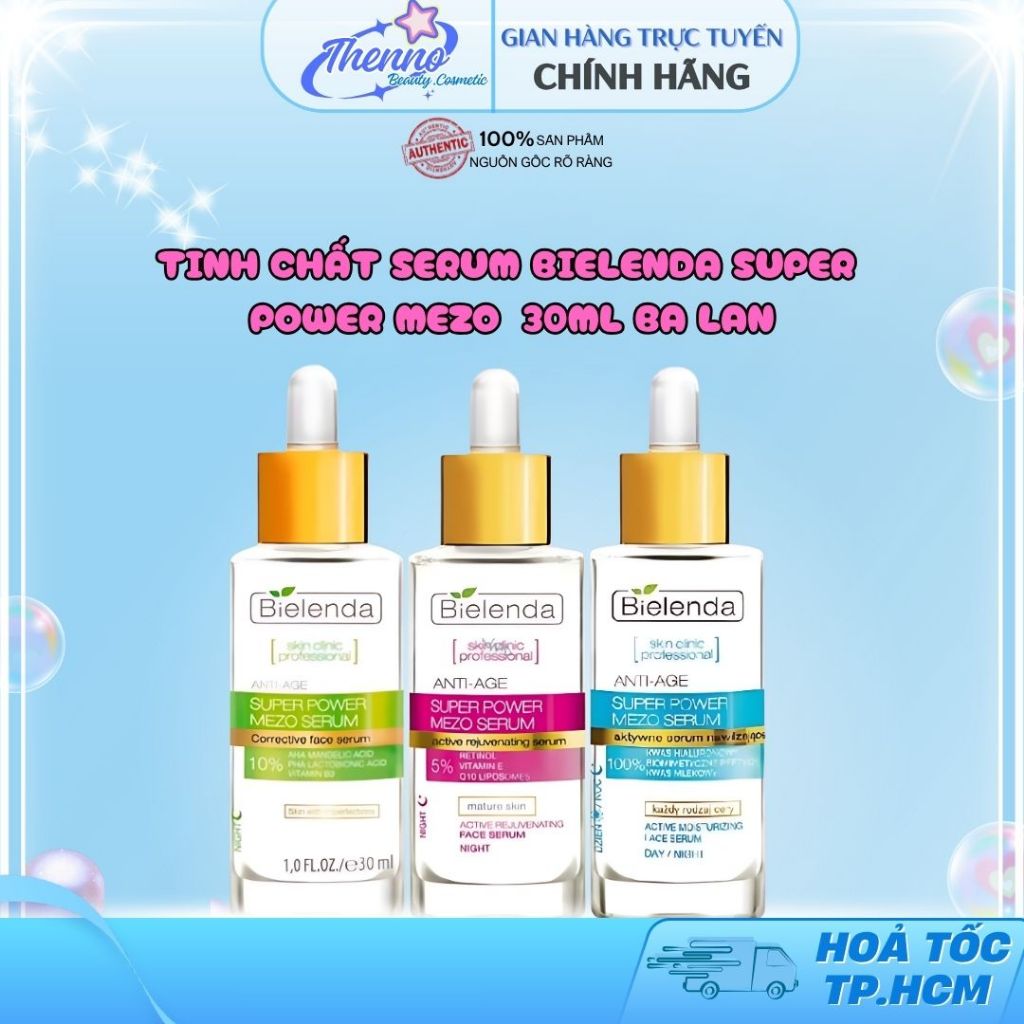 Tinh Chất Serum Bielenda Super Power Mezo Giúp Cấp Ẩm, Sáng Da, Mờ Thâm, Chống Lão Hoá 30ml Ba Lan