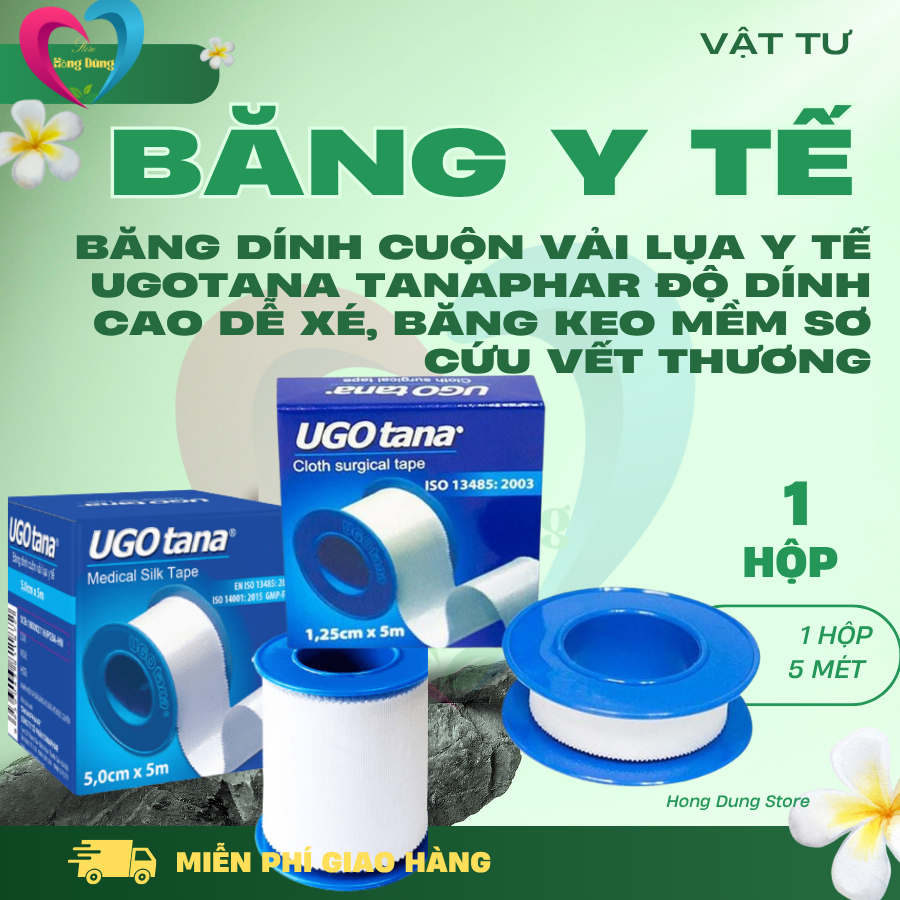 Băng dính cuộn vải lụa y tế Ugotana Tanaphar độ dính cao dễ xé, băng keo mềm sơ cứu vết thương