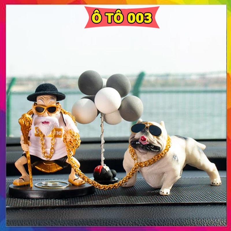 Tượng chó Pitbull đeo kính xã hội đen trang trí taplo ô tô