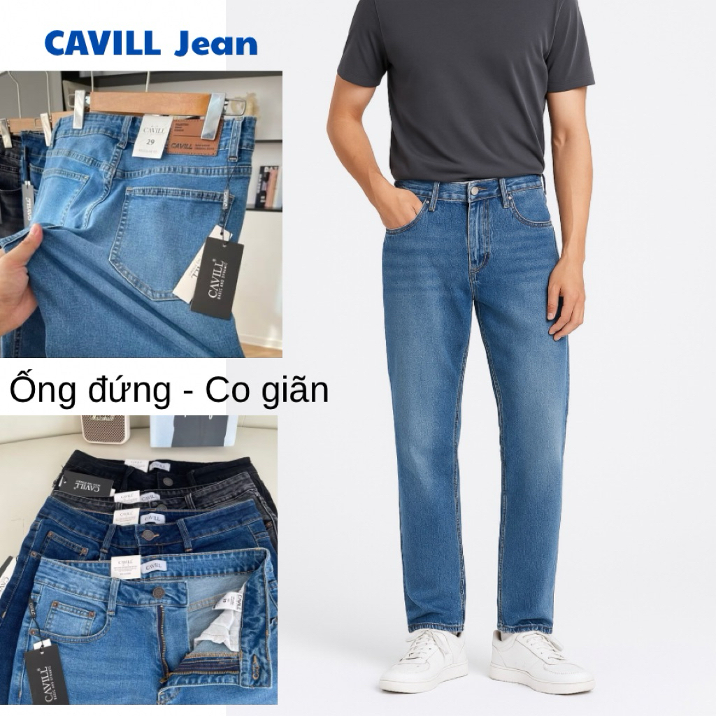Quần JEAN Nam CAVILL Ống Đứng Dễ Mặc. Quần Co Giãn, Không Phai Màu, Trẻ Trung Dễ Phối Đồ