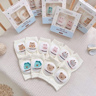 Tất tập bò, bảo vệ đầu gối cao cấp monona mềm co giãn họa tiết dễ thương cho bé yêu (2 chiếc/1 hộp)