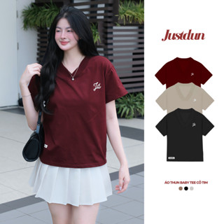 Áo Phông Baby Tee Cổ Tim JUSTDUN Chất Liệu Cotton 2 Chiều Vừa Vặn E5