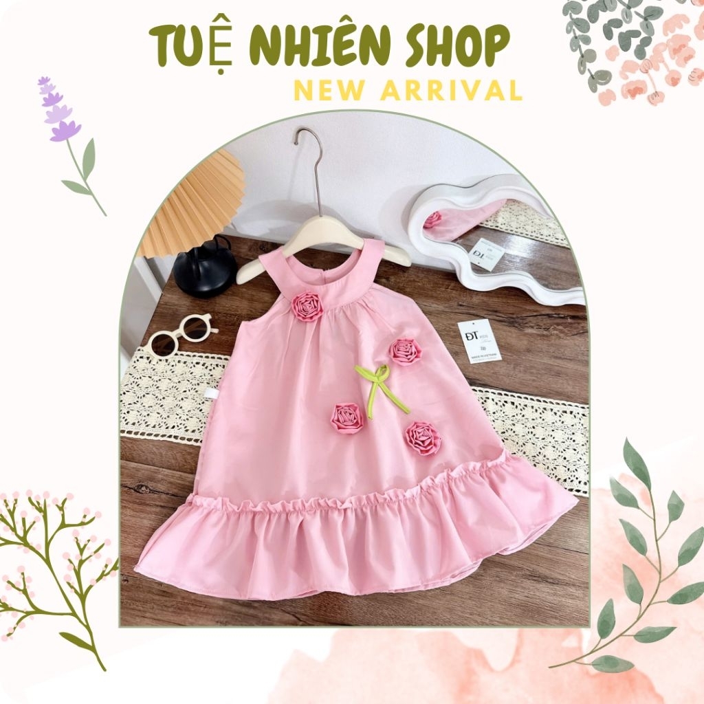 Đầm hồng bé gái sát nách đính hoa nổi DT Kids – Thiết kế dễ thương cho bé từ 8-22kg