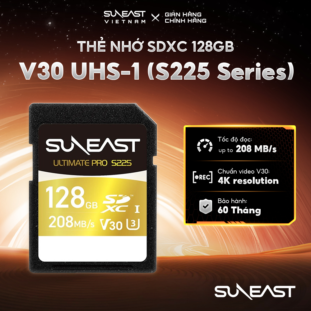 Thẻ nhớ SDXC SunEast V30 128GB | 256GB | 512GB S225 Series – Tốc độ đến 208MB/s, quay video 4K, bảo hành 5 năm | BigBuy360 - bigbuy360.vn