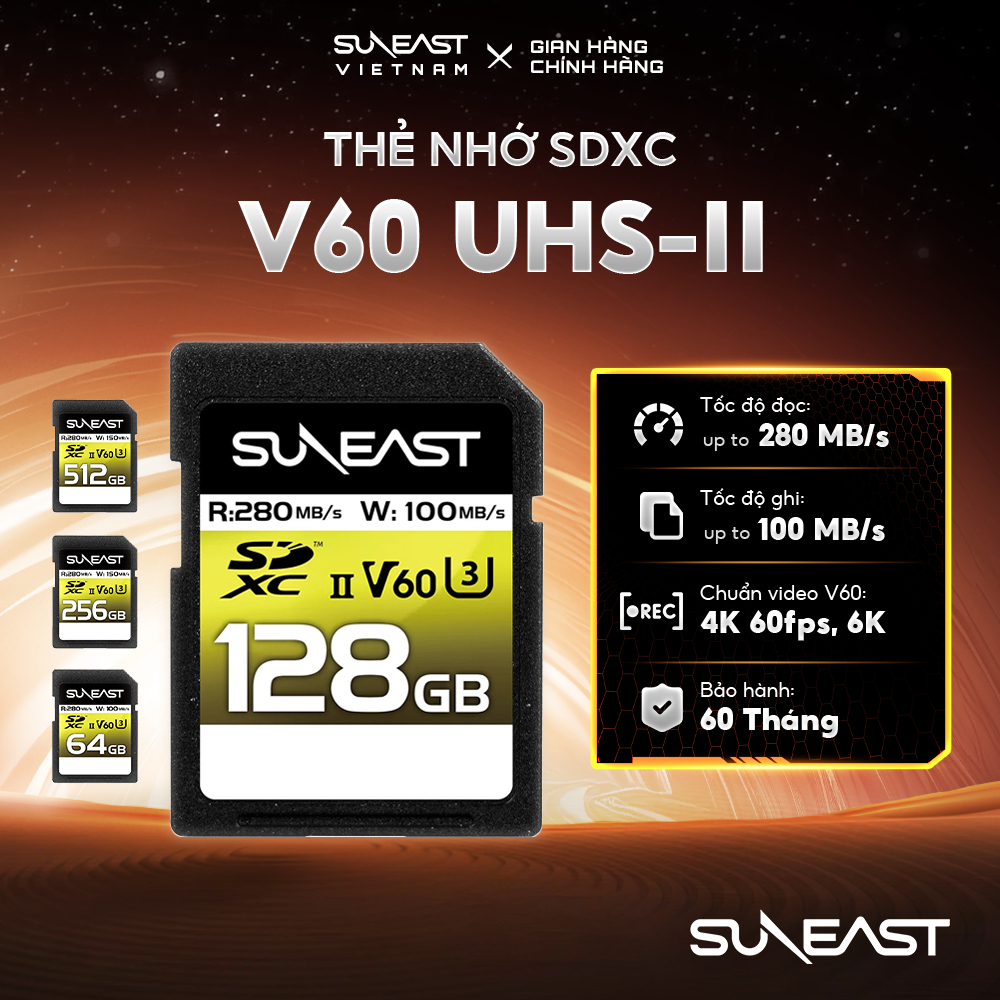 Thẻ nhớ SDXC V60 SunEast Ultimate Pro 64GB | 128GB | 256GB | 512GB - UHS-II tốc độ 280MB/s