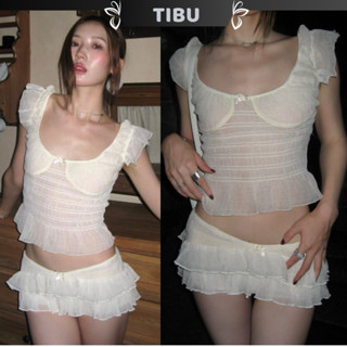 Set Áo Cánh Tiền Cổ U Đính Nơ Phối Chân Váy Ngắn Tầng TIBU Set Đồ Nữ Dễ Thương Tôn Dáng Đi Chơi Dạo Phố Sang Chảnh B538