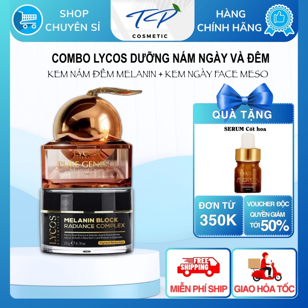 Bộ Kem Dưỡng Da Ban Ngày và Ban Đêm Lycos: Kem nám đêm Lycos +  Kem Face Meso căng bóng Lycos (tặng 