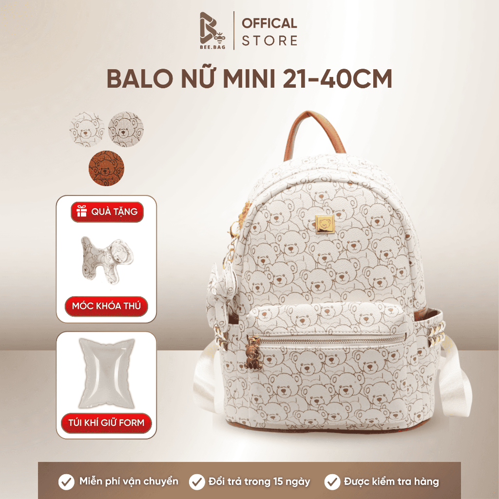 Balo Da Đi Học BEEBAG In Gấu Dễ Thương Ba Lô Học Sinh Sinh Viên Phong Cách Hàn Quốc Balo Đựng Laptop