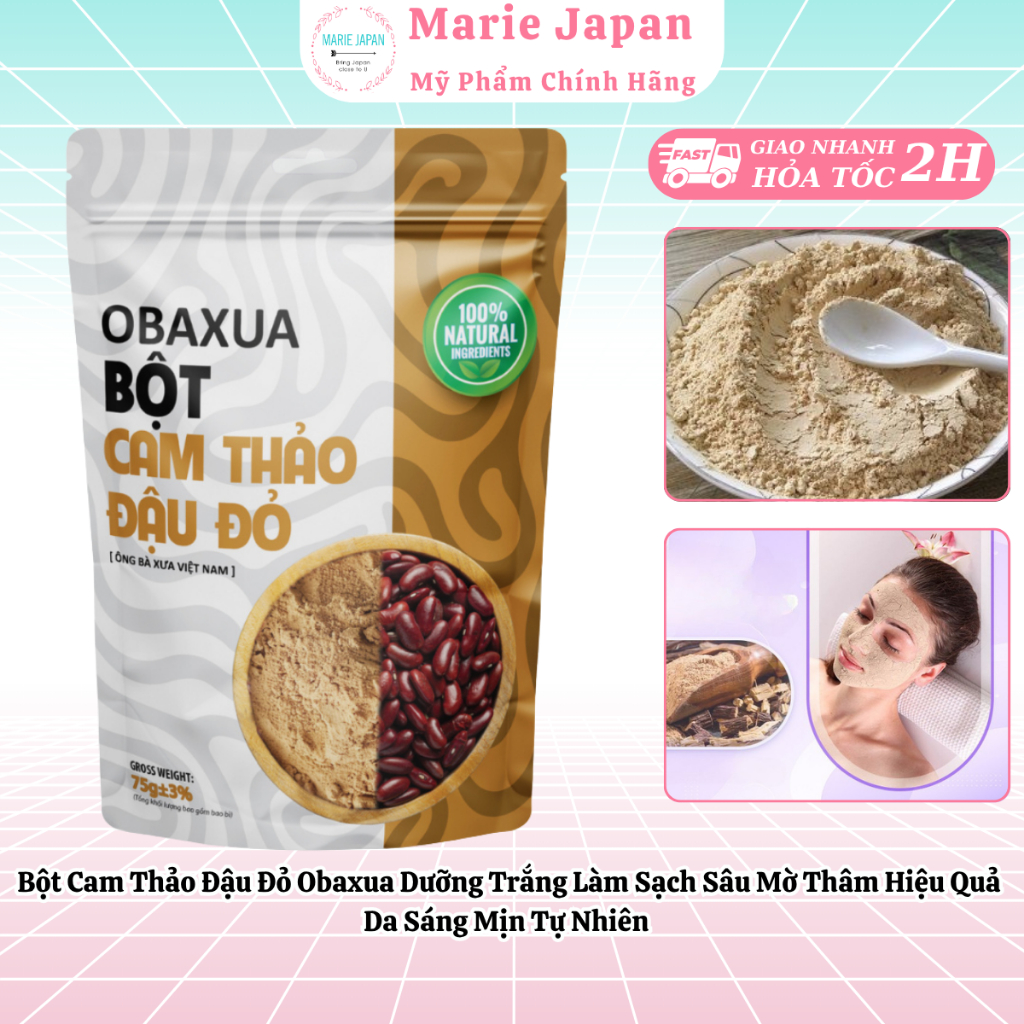 Bột Cam Thảo Đậu Đỏ Obaxua Dưỡng Trắng Làm Sạch Sâu Mờ Thâm Hiệu Quả Da Sáng Mịn Tự Nhiên