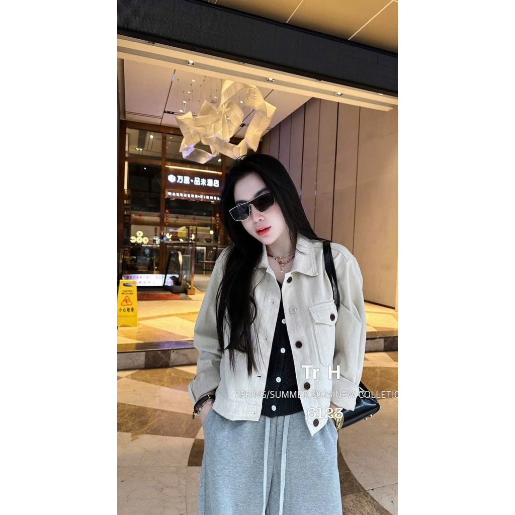 Áo khoác bò kem cổ bẻ hot hit hàng qc l1 ORCHID.SHOP