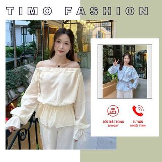  Áo kiểu nữ Timo Áo sơ mi trễ vai thắt eo có dây điều chỉnh vai chất vải mềm mại thoáng mát  AOT208 