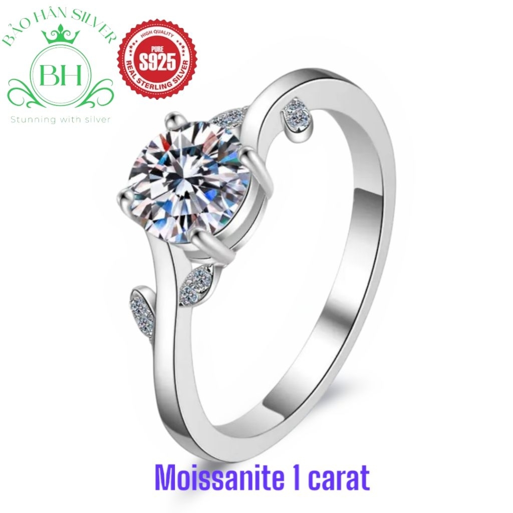 Moissanite 6.5ly 1carat Nhẫn bạc nữ Moissanite nhẫn kim cương Moissanite bạc 925 nhẫn cầu hôn bạc nh