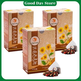 COMBO 3 HỘP Trà Hoa Cúc Gạo Lứt Quê Việt 600g - 20 Túi Lọc Thanh Mát, Dễ Uống